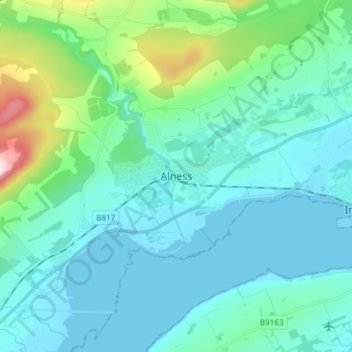 Mapa topográfico Alness, altitude, relevo
