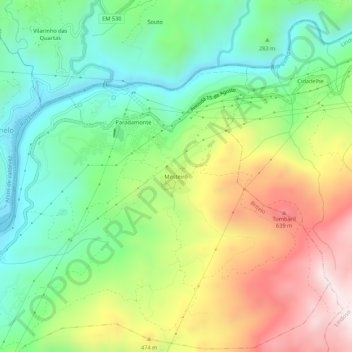 Mapa topográfico Mosteirô, altitude, relevo