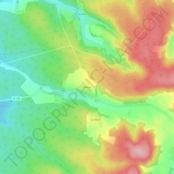Mapa topográfico Asvins, altitude, relevo