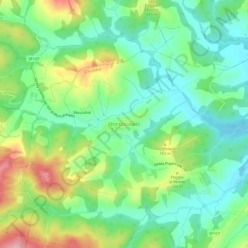 Mapa topográfico Montalcinello, altitude, relevo