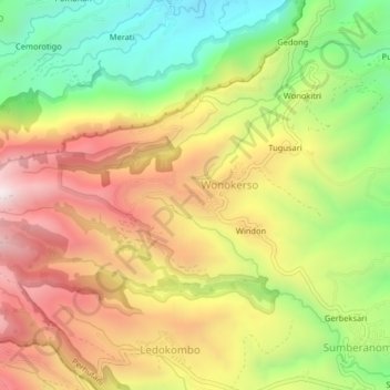 Mapa topográfico Ledoksari, altitude, relevo