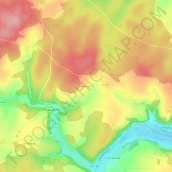 Mapa topográfico Roussy, altitude, relevo