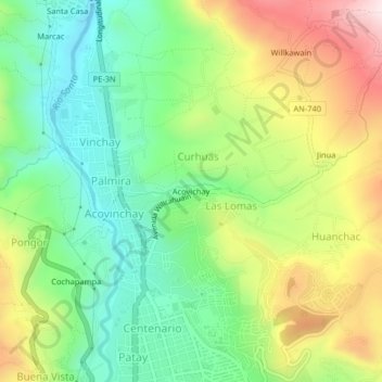 Mapa topográfico Acovichay, altitude, relevo
