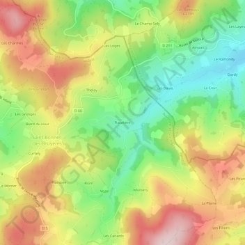 Mapa topográfico Flacelière, altitude, relevo