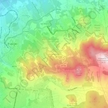 Mapa topográfico Pratone-belvedere, altitude, relevo