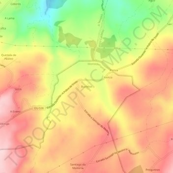 Mapa topográfico Bustelos, altitude, relevo