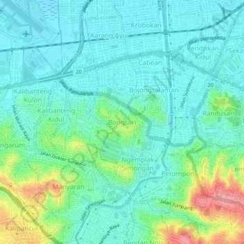 Mapa topográfico Bongsari, altitude, relevo