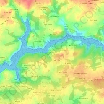 Mapa topográfico Kervignès, altitude, relevo