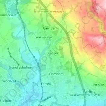 Mapa topográfico Limefield, altitude, relevo