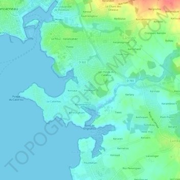 Mapa topográfico Kerangall, altitude, relevo