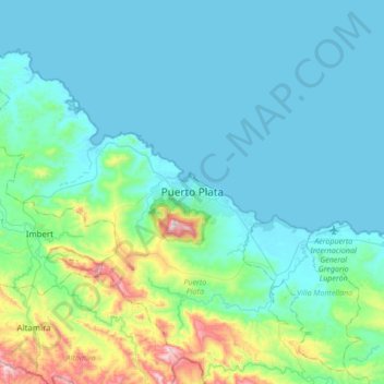 Mapa topográfico Puerto Plata, altitude, relevo