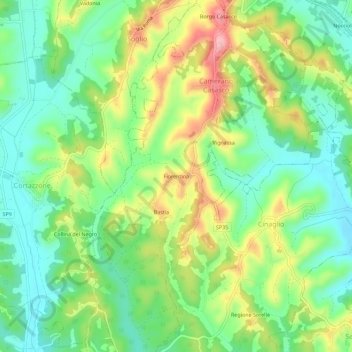 Mapa topográfico Fiorentina, altitude, relevo