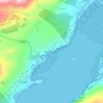 Mapa topográfico Lochcarron, altitude, relevo