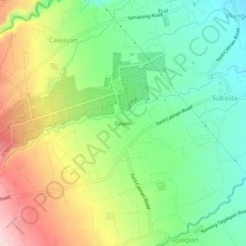 Mapa topográfico Cogon, altitude, relevo