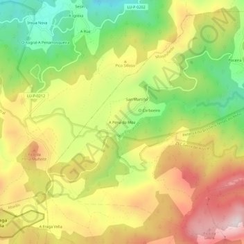 Mapa topográfico A Pena da Moa, altitude, relevo
