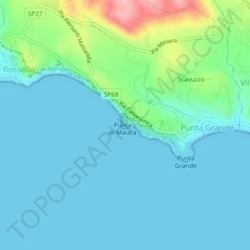 Mapa topográfico Scala dei Turchi, altitude, relevo