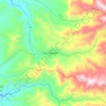 Mapa topográfico Totoró, altitude, relevo