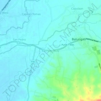 Mapa topográfico Balincanaway, altitude, relevo
