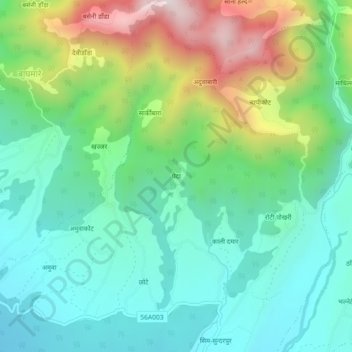 Mapa topográfico Peda, altitude, relevo