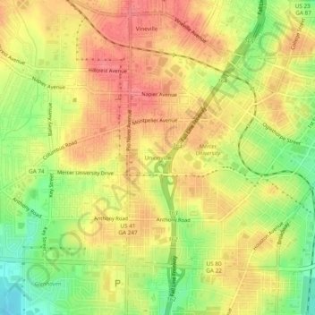Mapa topográfico Unionville, altitude, relevo