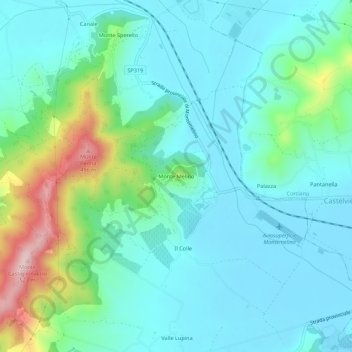 Mapa topográfico Monte Melino, altitude, relevo