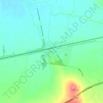 Mapa topográfico Longwood, altitude, relevo