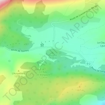Mapa topográfico Taulane, altitude, relevo