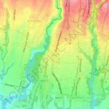 Mapa topográfico Sayan, altitude, relevo