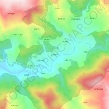 Mapa topográfico gadera, altitude, relevo