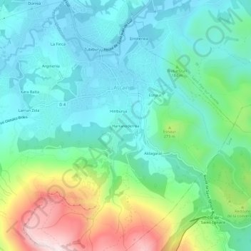 Mapa topográfico Harranederrea, altitude, relevo