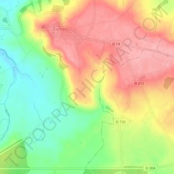 Mapa topográfico Les Boulaies, altitude, relevo