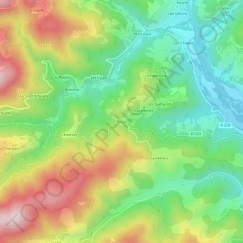 Mapa topográfico Bosas, altitude, relevo