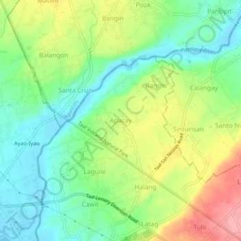Mapa topográfico Apacay, altitude, relevo