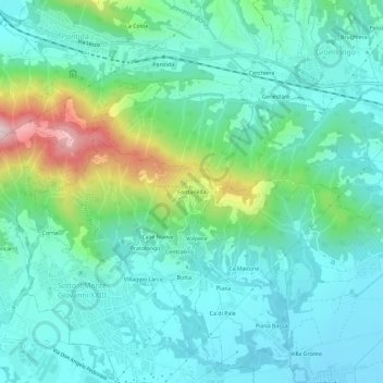 Mapa topográfico Fontanella, altitude, relevo