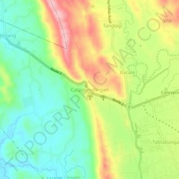 Mapa topográfico Cataguingtingan, altitude, relevo