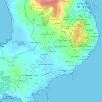 Mapa topográfico A Filgueira, altitude, relevo