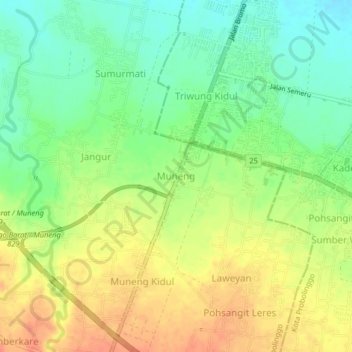 Mapa topográfico Muneng, altitude, relevo