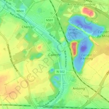 Mapa topográfico Calonne, altitude, relevo