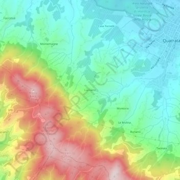Mapa topográfico Lucciano, altitude, relevo