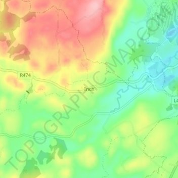 Mapa topográfico Inch, altitude, relevo