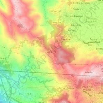 Mapa topográfico Longlong, altitude, relevo