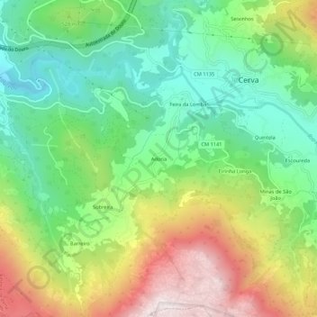 Mapa topográfico Adoria, altitude, relevo