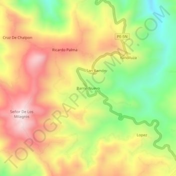 Mapa topográfico Barrio Nuevo, altitude, relevo