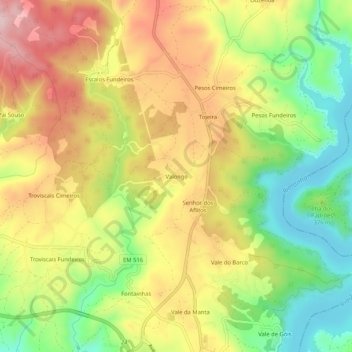 Mapa topográfico Valongo, altitude, relevo
