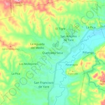 Mapa topográfico Quebrada Seca, altitude, relevo