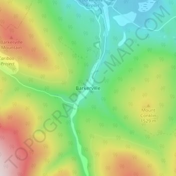 Mapa topográfico Barkerville, altitude, relevo