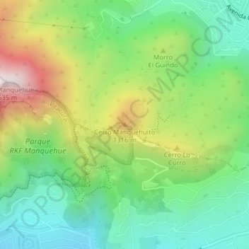 Mapa topográfico Cerro Manquehuito, altitude, relevo