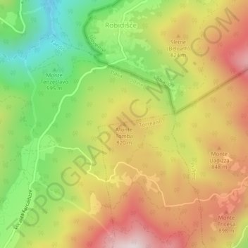 Mapa topográfico Monte Tomba, altitude, relevo