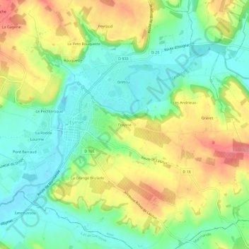 Mapa topográfico Fraysse, altitude, relevo