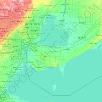 Mapa topográfico Essex, altitude, relevo